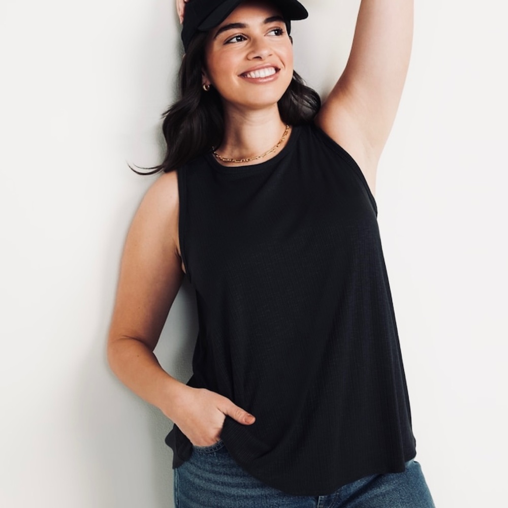 Ribbed High Neck Tank black, medium M